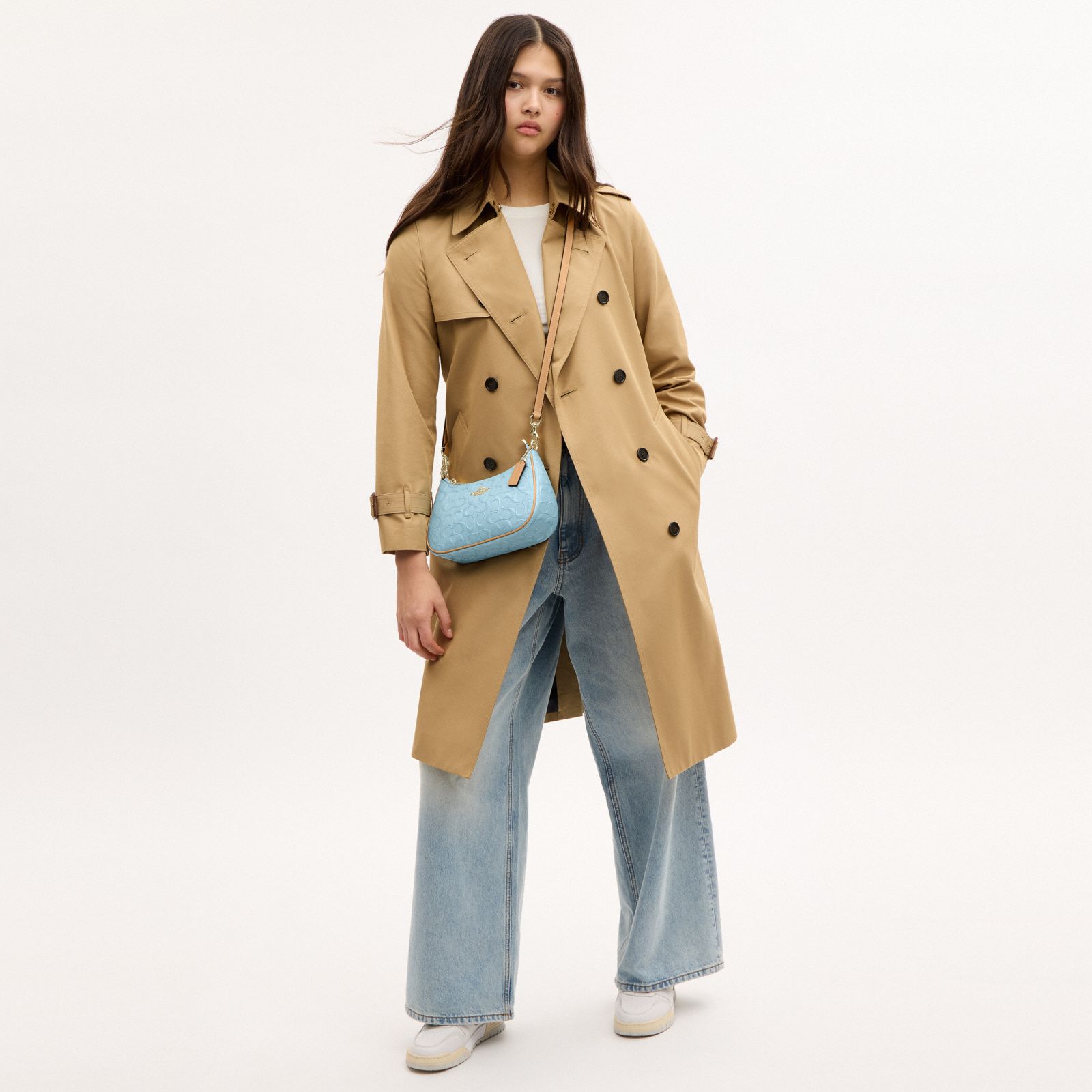 Teri Shoulder Bag In Signature Leather - Gold/Light Blue - view 10