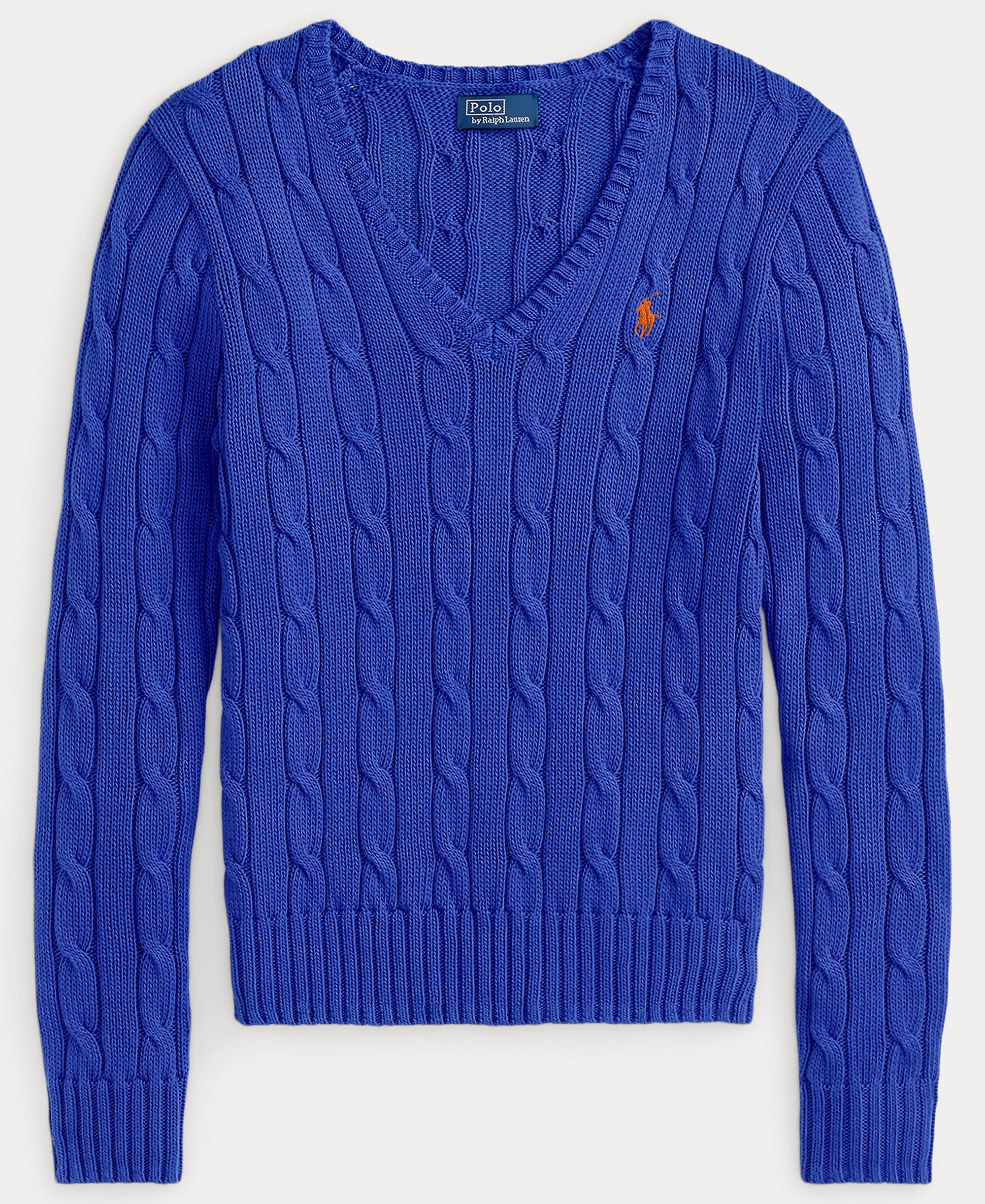 Polo Ralph Lauren Women's Cable-Knit Cotton V-Neck Sweater - Maidstone Blue