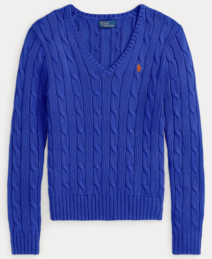 Polo Ralph Lauren Women's Cable-Knit Cotton V-Neck Sweater - Maidstone Blue