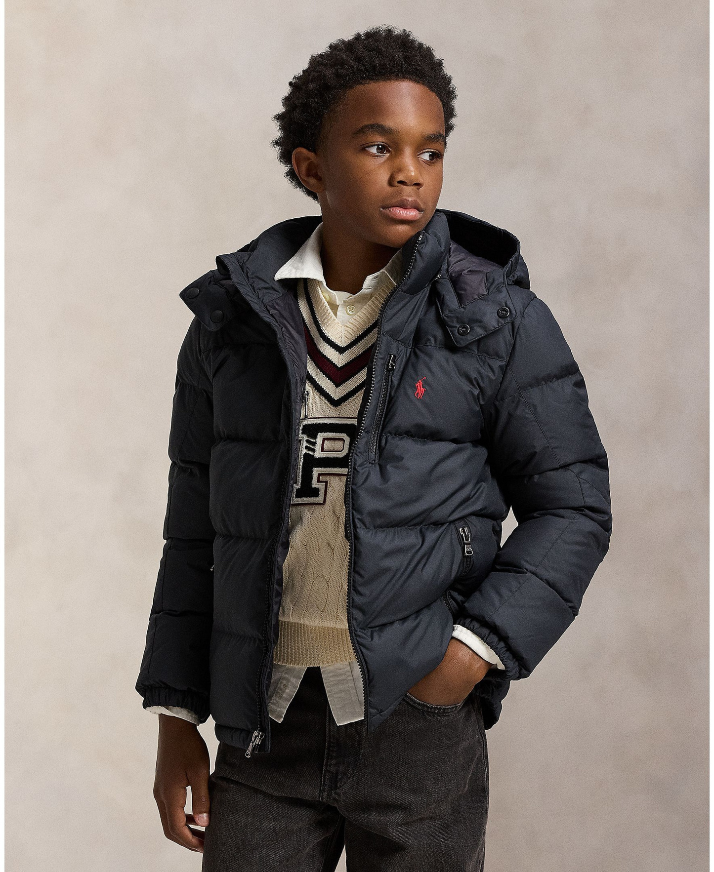 Polo Ralph Lauren Big Boys Ripstop Down Hooded Jacket - Polo Black