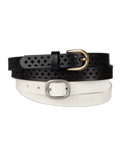 Levi's Women's 2-Pack Perforated and Reversible Skinny Casual Belt Set - White/Burgundy Black