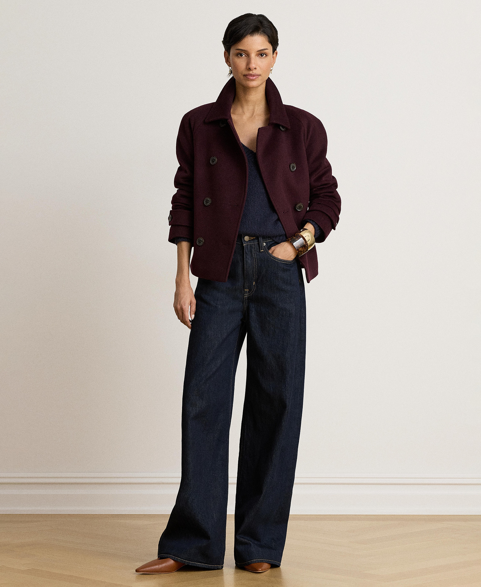 Lauren Ralph Lauren Women's Short Double Breasted Wool Coat - Pinot Noir