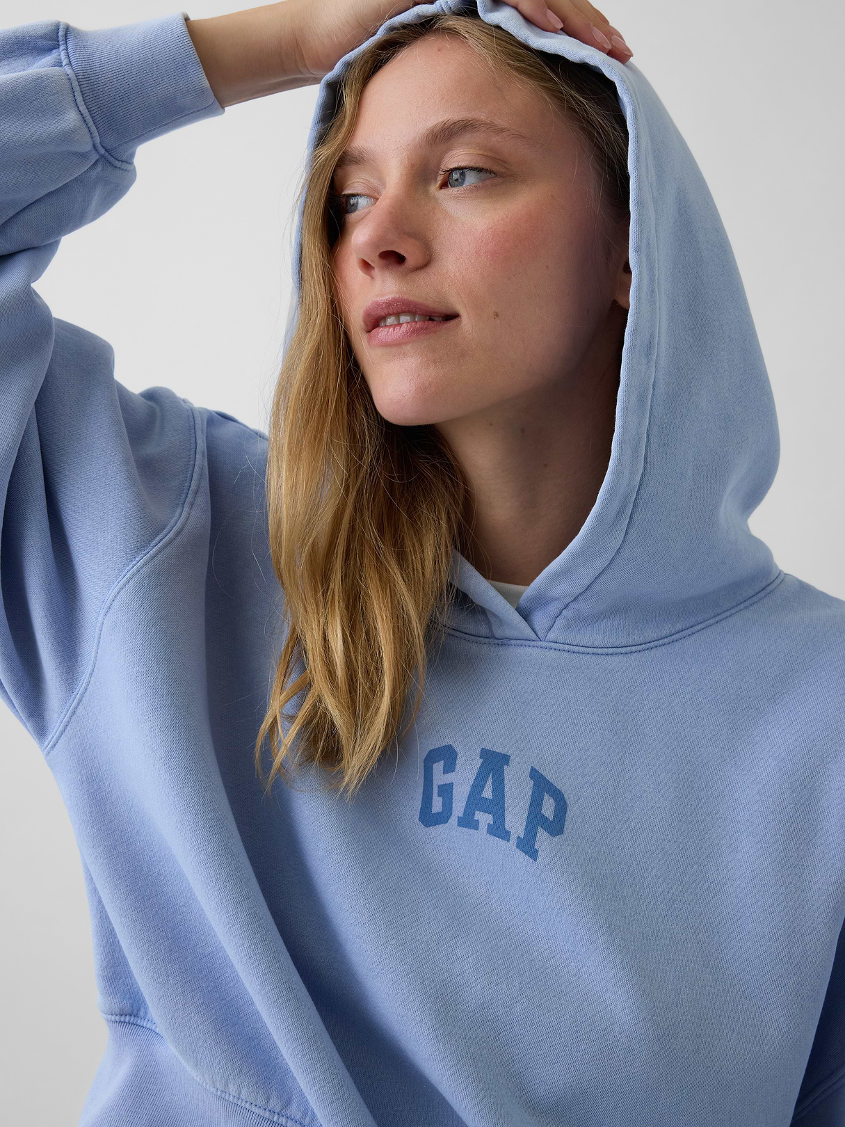 VintageSoft Crop Logo Hoodie - Air stream blue