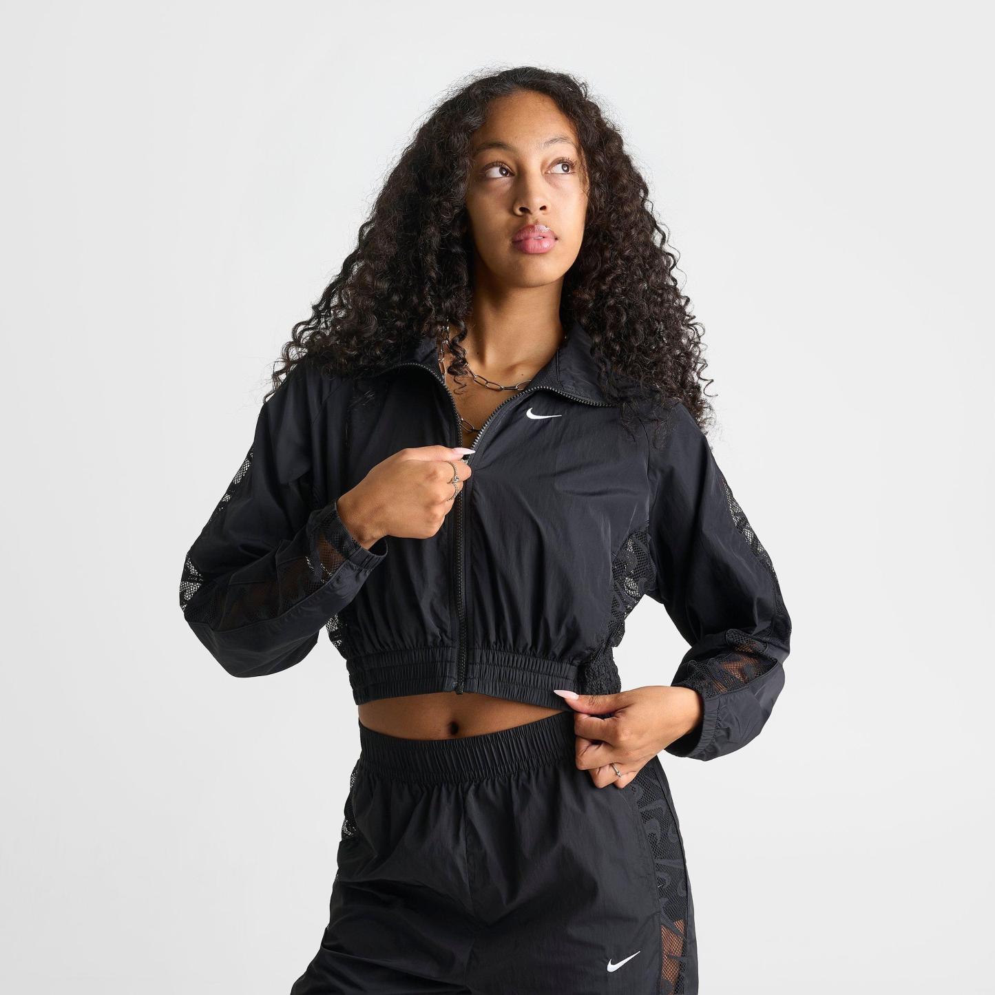 Women's Nithtke Sportswear Lace Cropped Full-Zip Track Jacket - Black/Black/White