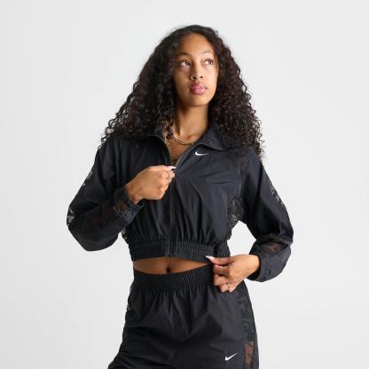 Women's Nithtke Sportswear Lace Cropped Full-Zip Track Jacket - Black/Black/White