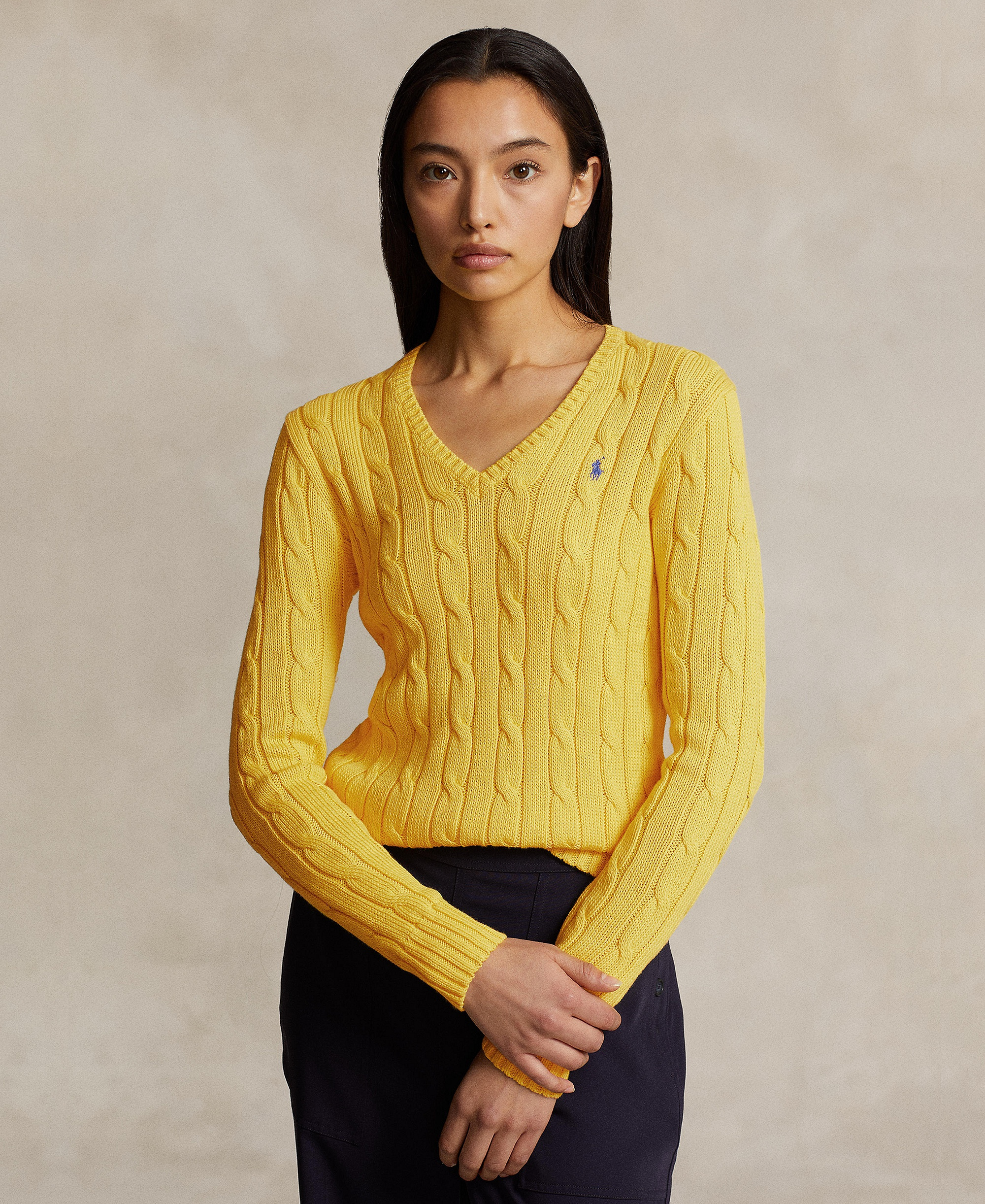 Polo Ralph Lauren Women's Cable-Knit Cotton V-Neck Sweater - Trainer Yellow