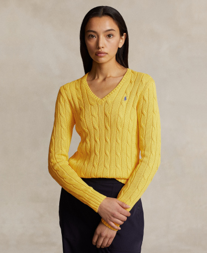 Polo Ralph Lauren Women's Cable-Knit Cotton V-Neck Sweater - Trainer Yellow