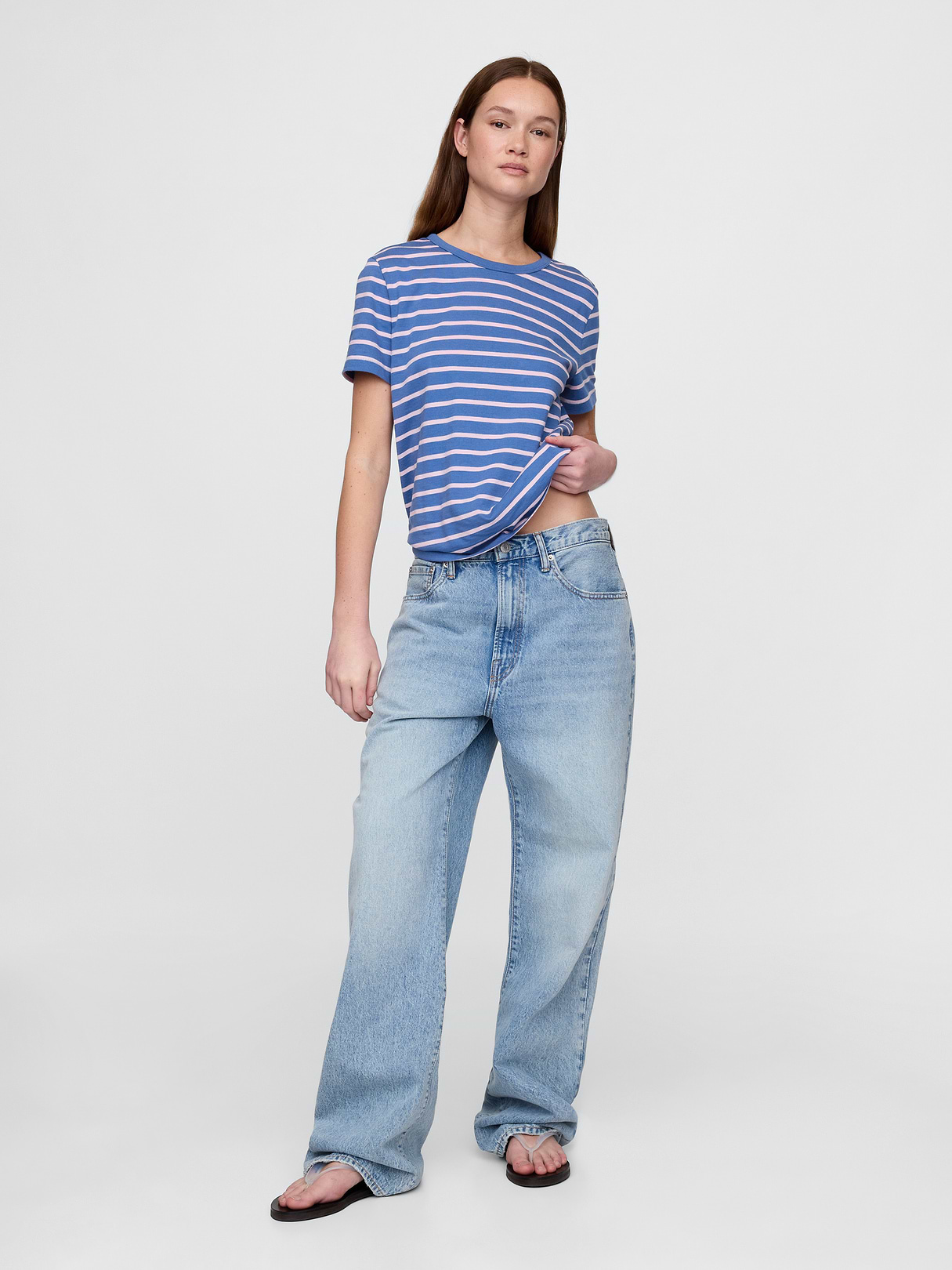 Organic Cotton VintageSoft T-Shirt - Blue & pink stripe