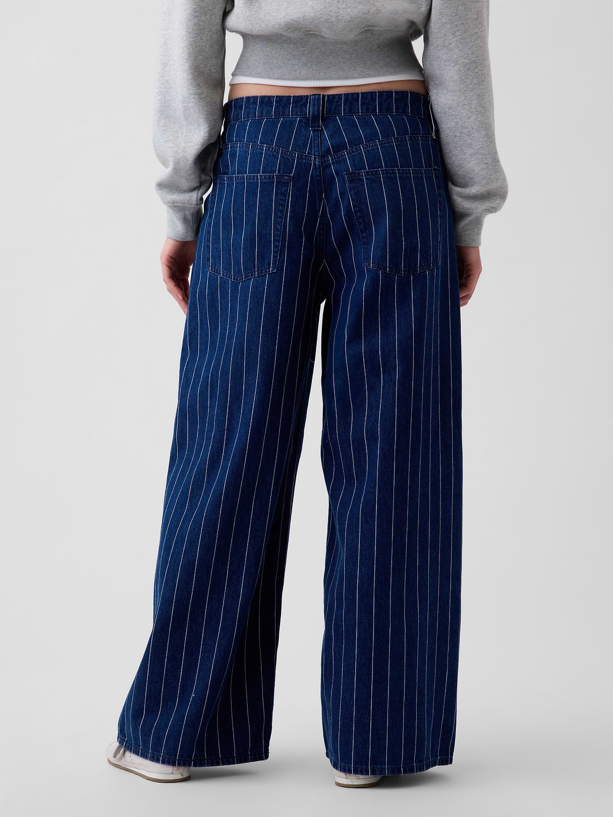 Mid Rise Denim Stripe Baggy Jeans - Navy blue stripe