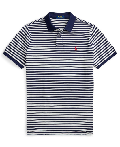 Polo Ralph Lauren Classic Fit Striped Mesh Polo Shirt - NEWPORT NAVY/WHITE