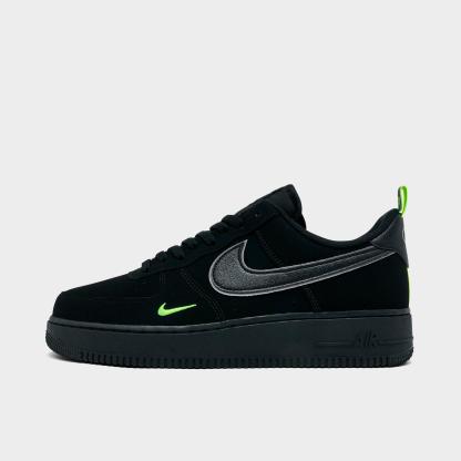 Men's Nithtke Air Force 1 '07 LV8 Casual Shoes - Part 2 - Black/Black/Flat Pewter/Volt - Left shoe facing left. Outside of the shoe.
