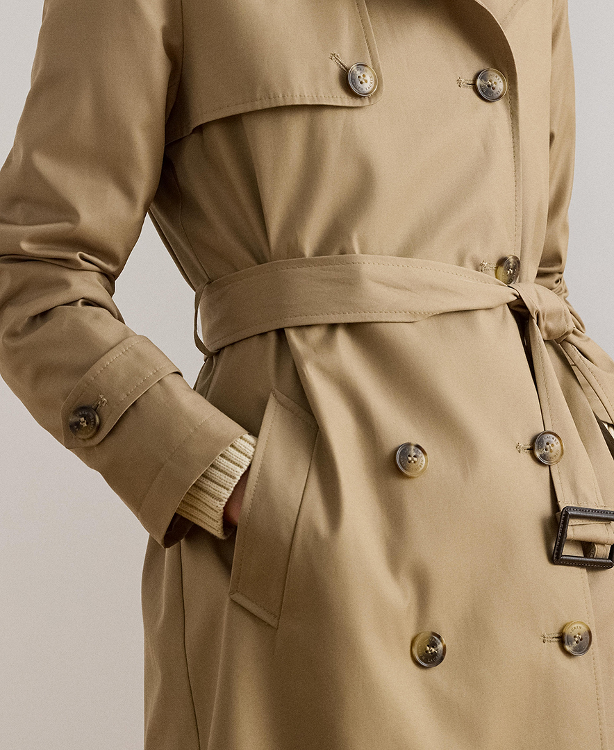 Lauren Ralph Lauren Women's Double-Breasted Belted Trench Coat, Created for Macy's - Sand