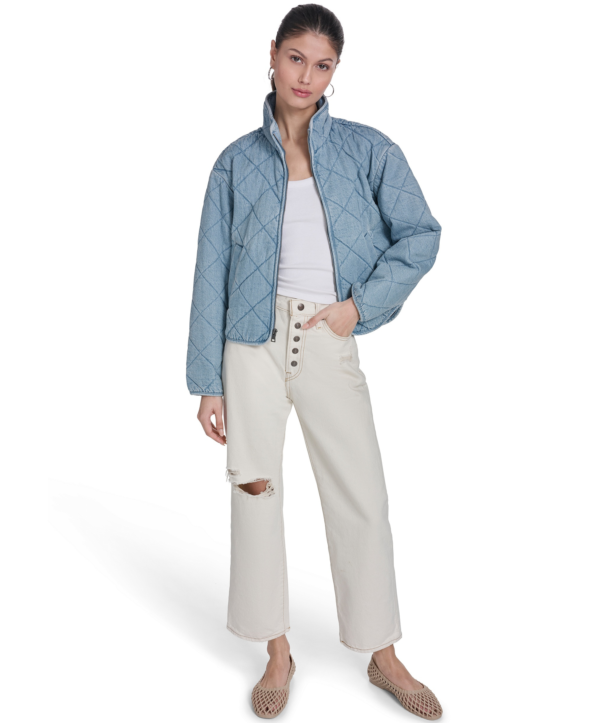 Levi's Women's Quilted Short Liner Zipper Jacket - Light Wash Denim