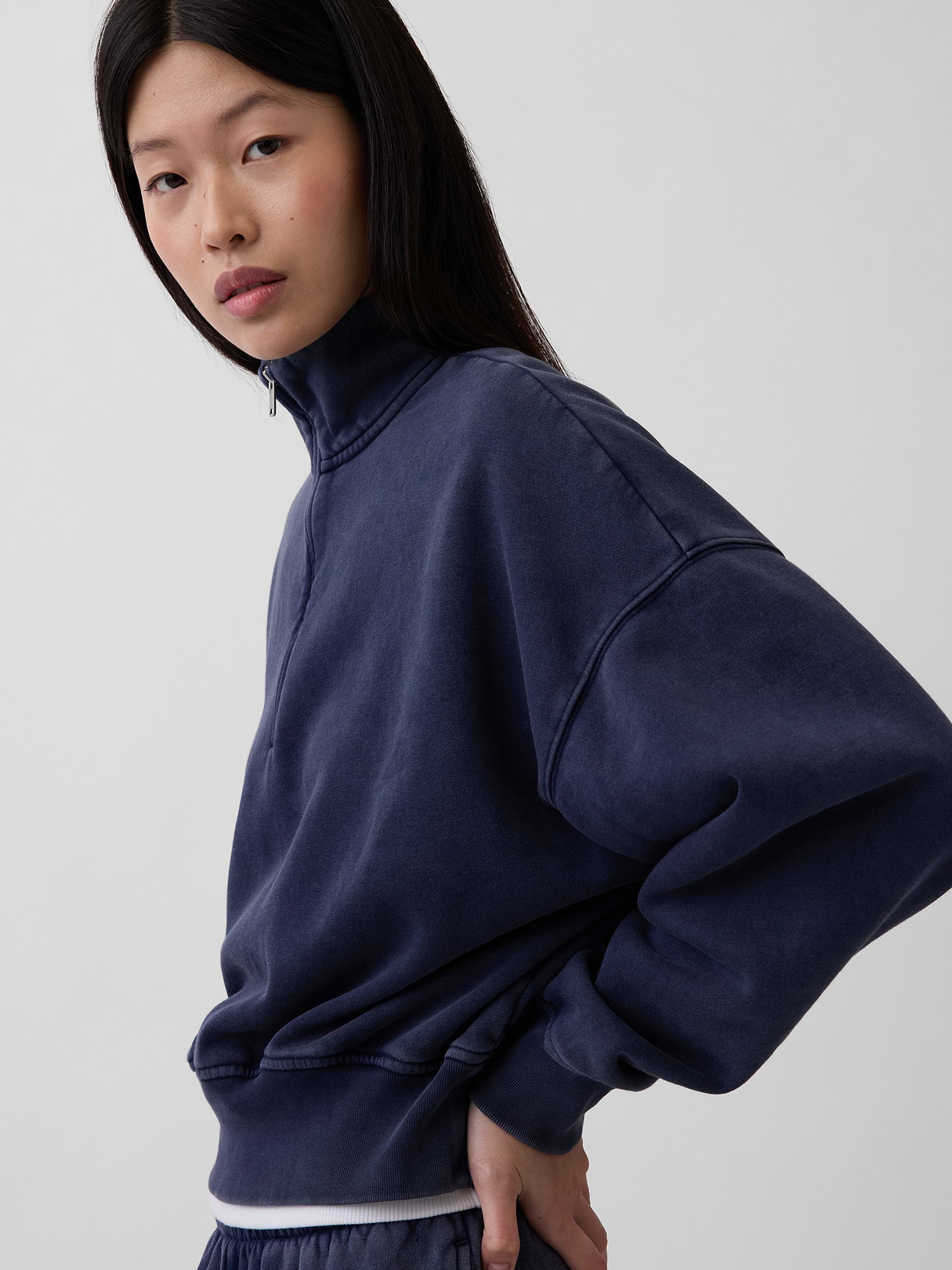VintageSoft Oversized Half-Zip Wedge Pullover - Tapestry navy blue wash