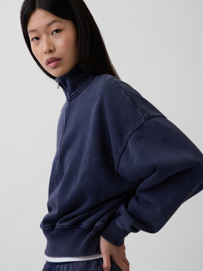 VintageSoft Oversized Half-Zip Wedge Pullover - Tapestry navy blue wash