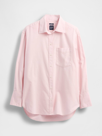 Organic Cotton Poplin Stripe Big Shirt - Pure pink