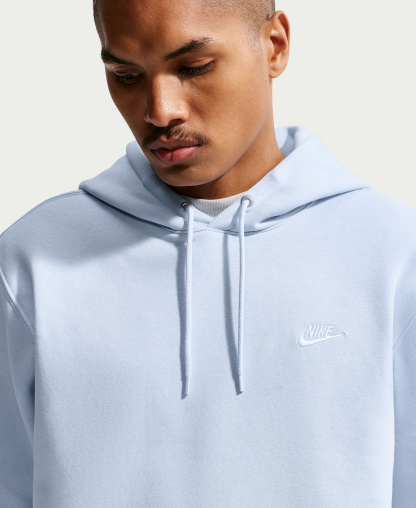 Nike Men's Club Pullover Fleece Hoodie Logo - Hydrogen Blue/White