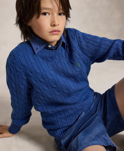Polo Ralph Lauren Boys' 8-20 Cable-Knit Cotton Sweater - Dusty Azure