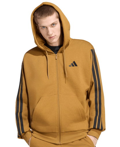adidas Men's Regular-Fit 3-Stripes Full-Zip Fleece Hoodie - Bronze Strata