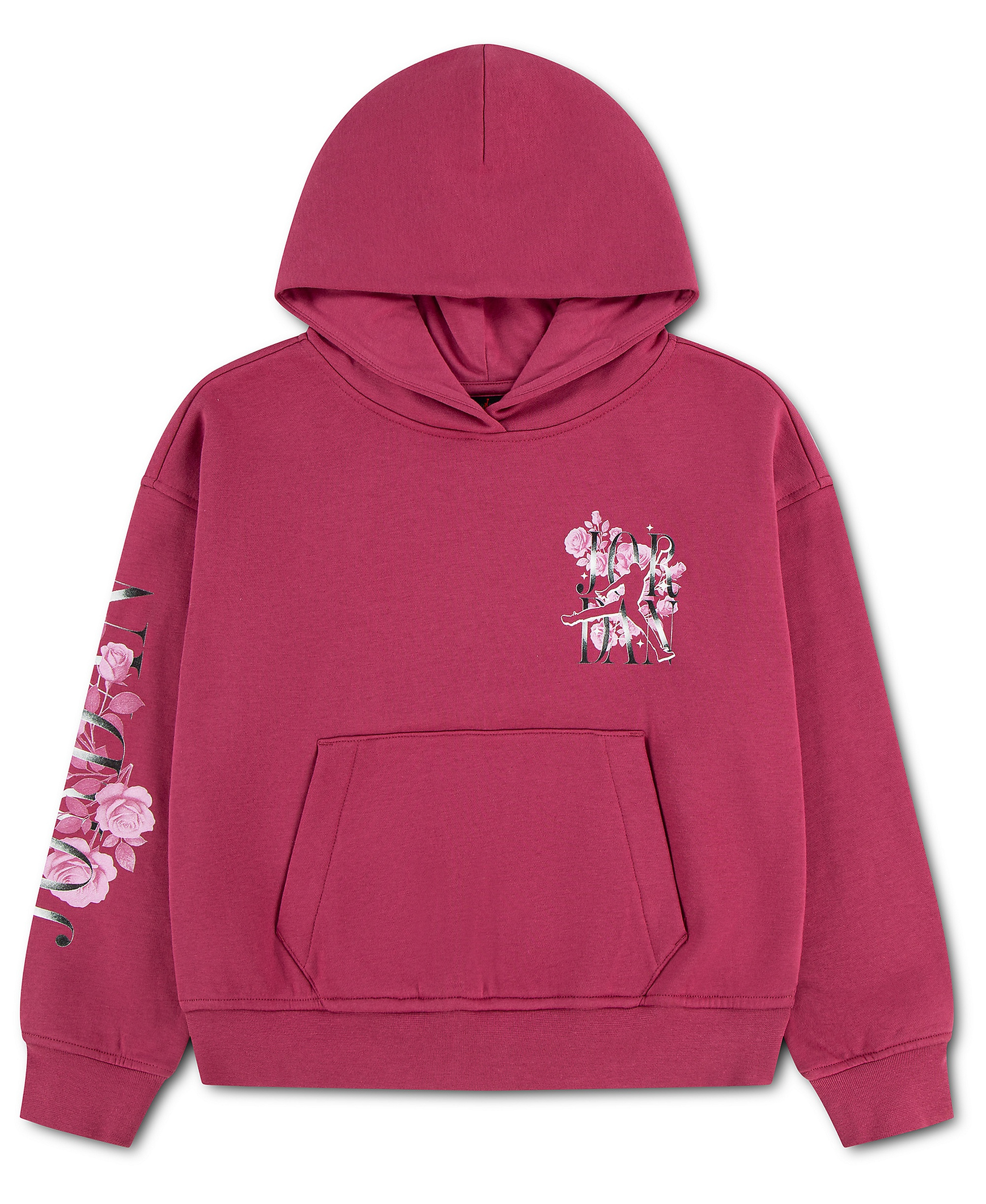 Jordan Girls' 7-16 Floral Stack Pullover Hoodie - Sweet Beet