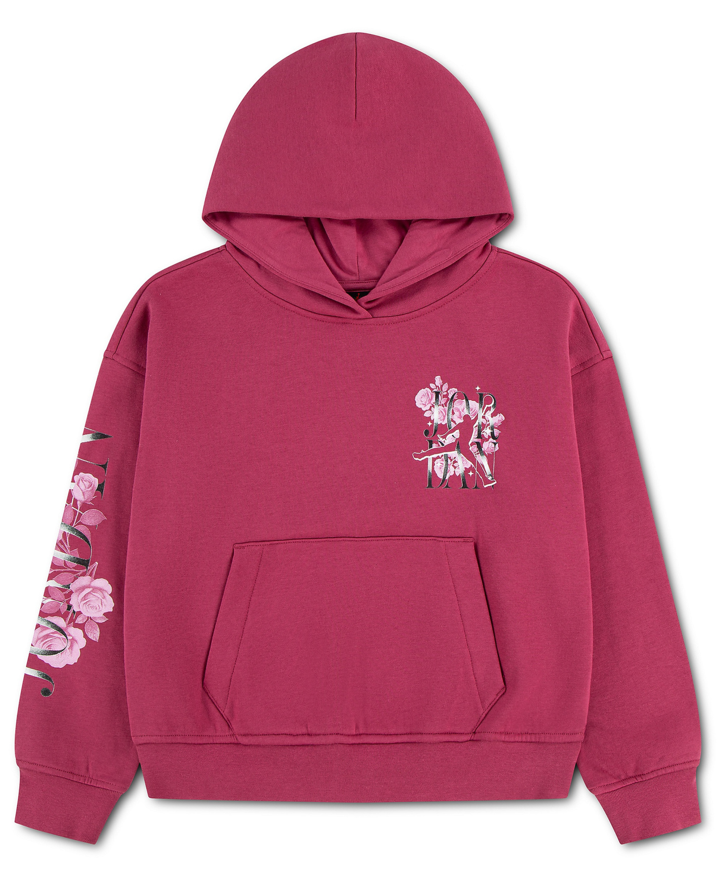 Jordan Girls' 7-16 Floral Stack Pullover Hoodie - Sweet Beet