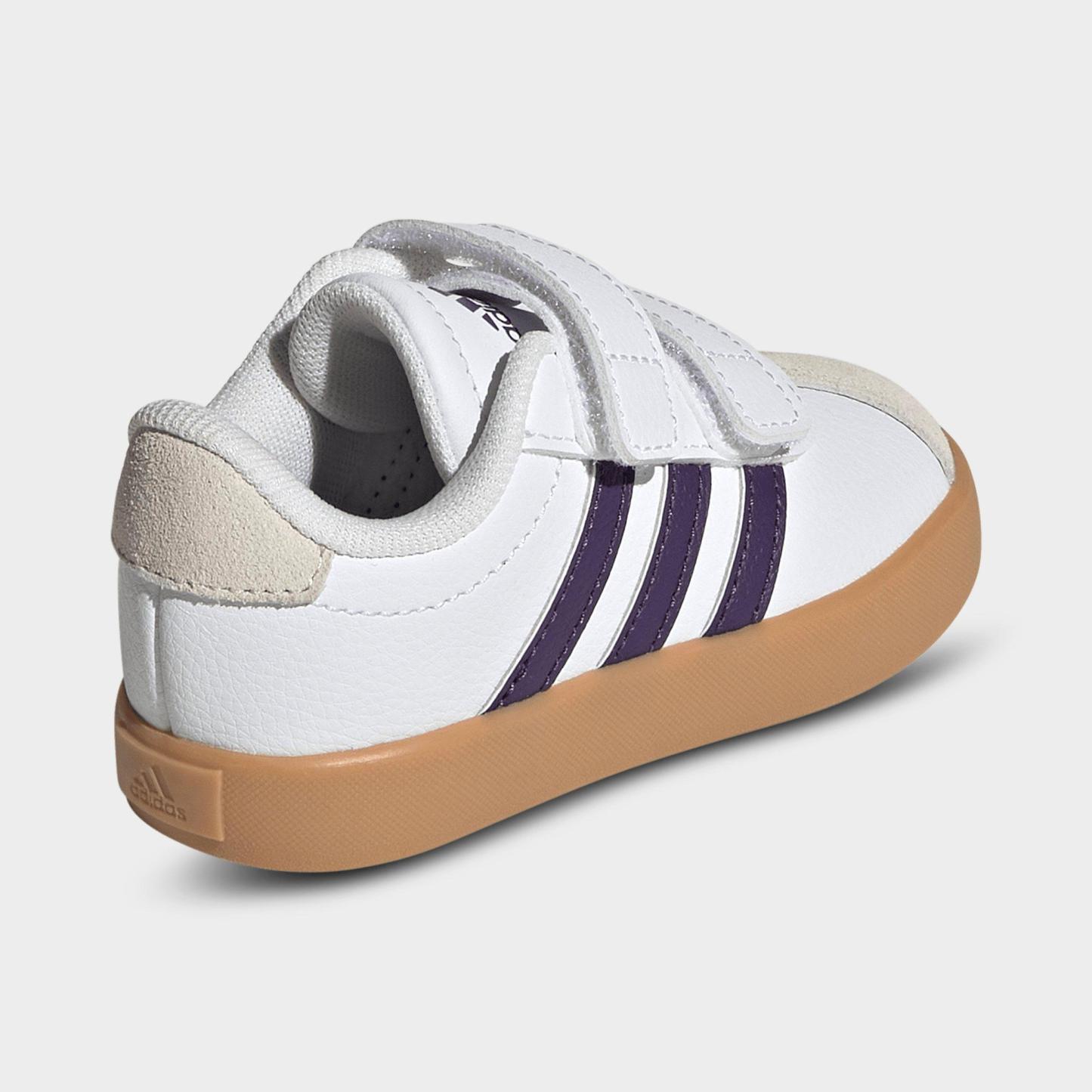 Kids' Toddler adidas VL Court 3.0 Hook-And-Loop Casual Shoes - Footwear White/Violet/Gum - Back view