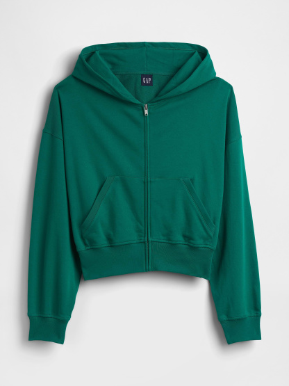 VintageSoft Terry Oversized Wedge Zip Hoodie - Baize green