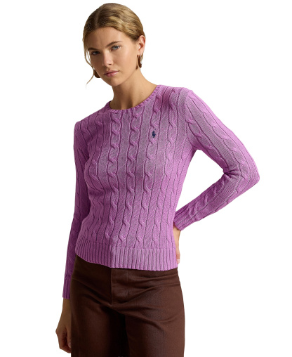 Polo Ralph Lauren Women's Cable-Knit Cotton Crewneck Sweater - Thistle Pink