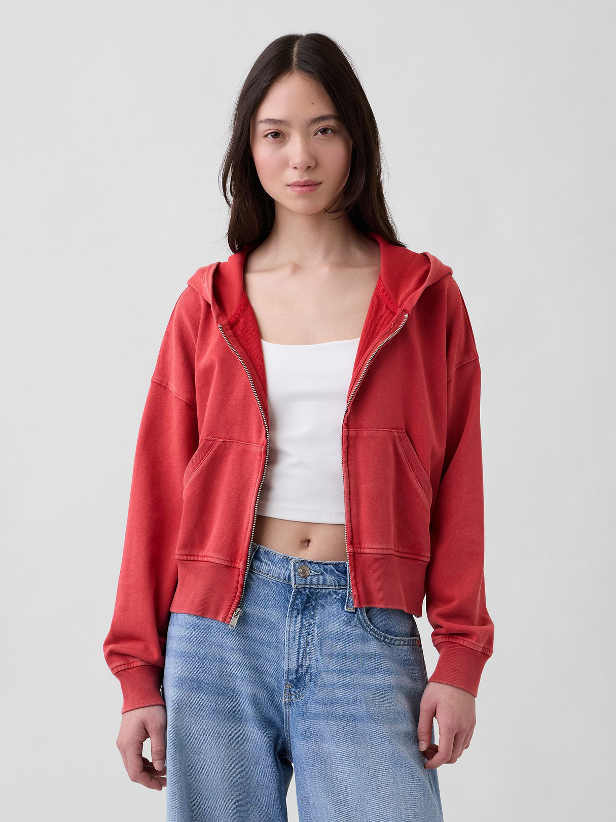 VintageSoft Terry Oversized Wedge Zip Hoodie - Chakra red