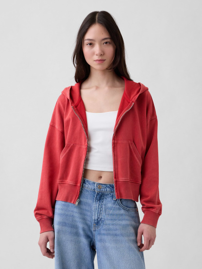 VintageSoft Terry Oversized Wedge Zip Hoodie - Chakra red