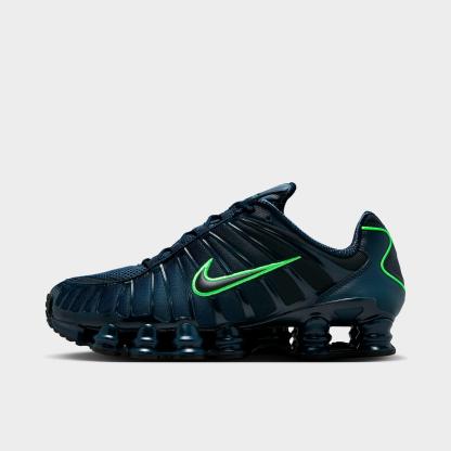 Men's Nithtke Shox TL Casual Shoes - Part 1 - Thunder Blue/Obsidian/Green Strike/Black - Left shoe facing left. Outside of the shoe.