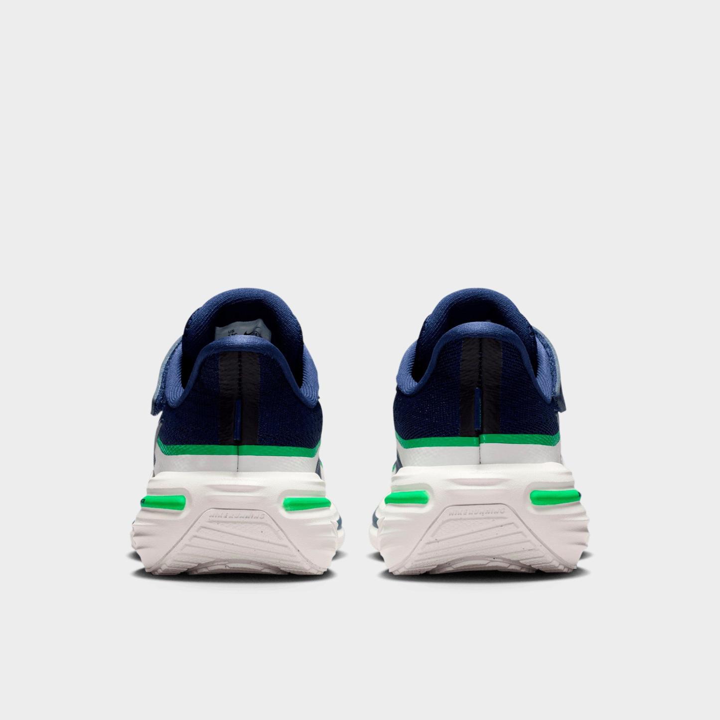 Little Kids' Nithtke Winflo 12 Road Running Shoes - Midnight Navy/Green Spark/Summit White - Back view