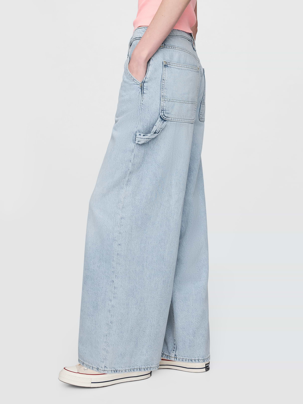 Mid Rise Denim Stripe Baggy Jeans - Acid wash