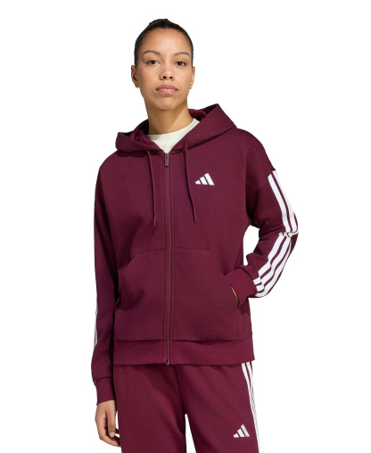 adidas Women's 3-Stripe Fleece Full-Zip Hoodie - Maroon/white