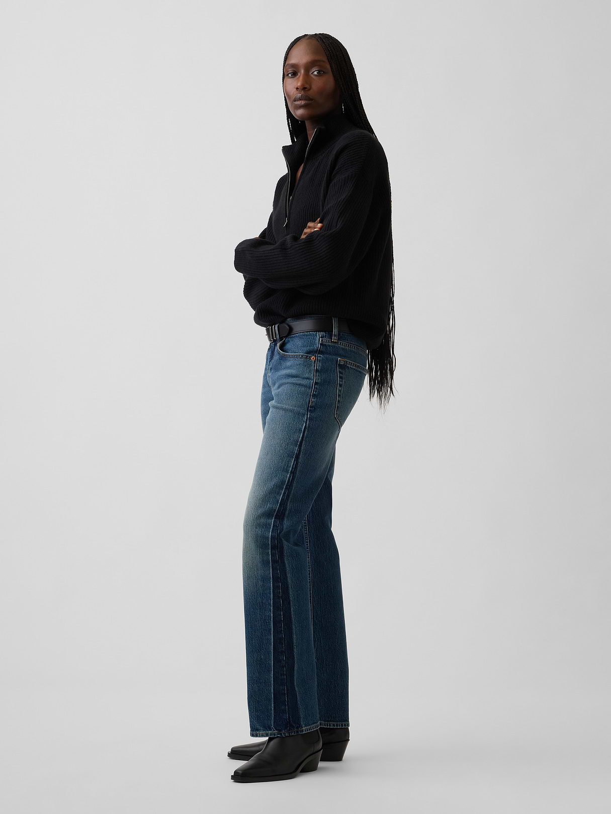 Mid Rise Relaxed Straight Jeans - Dark wash indigo