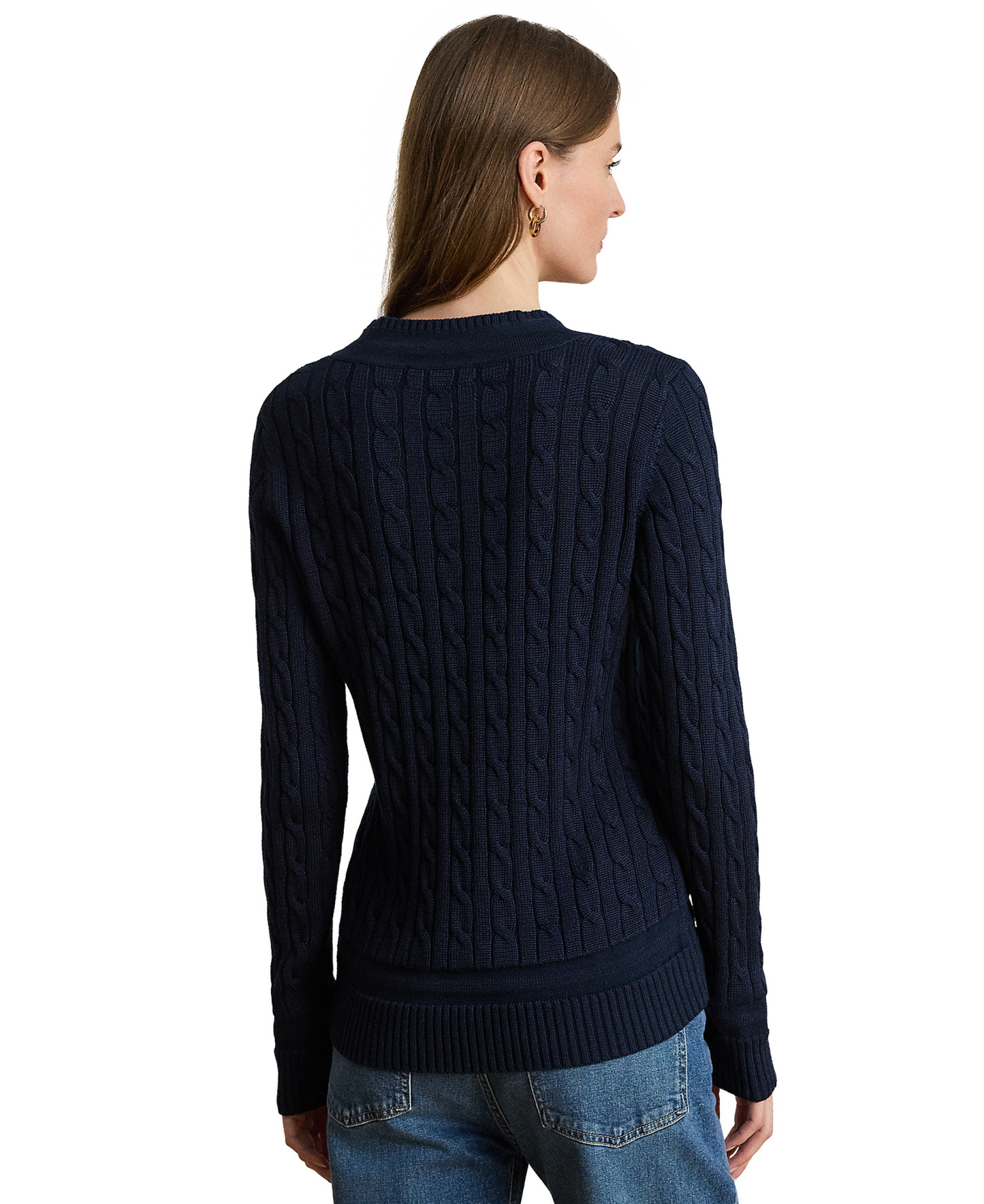 Lauren Ralph Lauren Women's Long-Sleeve V-Neck Cable Knit Sweater - Lauren Navy