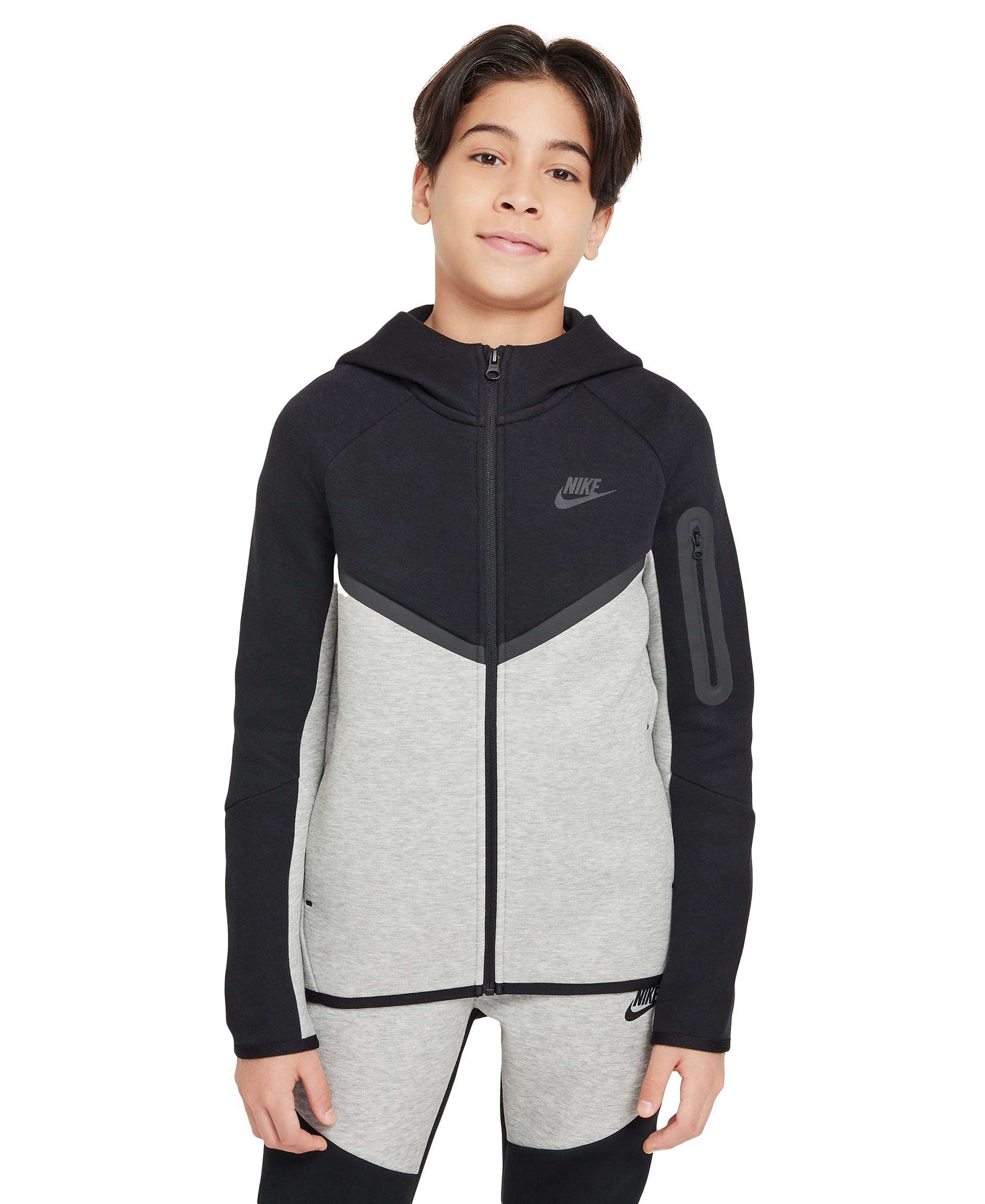 Nike Boys' and Girls' 7-20 Sportswear Tech Fleece Full-Zip Hoodie - Dark Gray Heather/Black