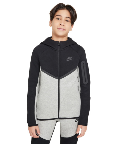 Nike Boys' and Girls' 7-20 Sportswear Tech Fleece Full-Zip Hoodie - Dark Gray Heather/Black