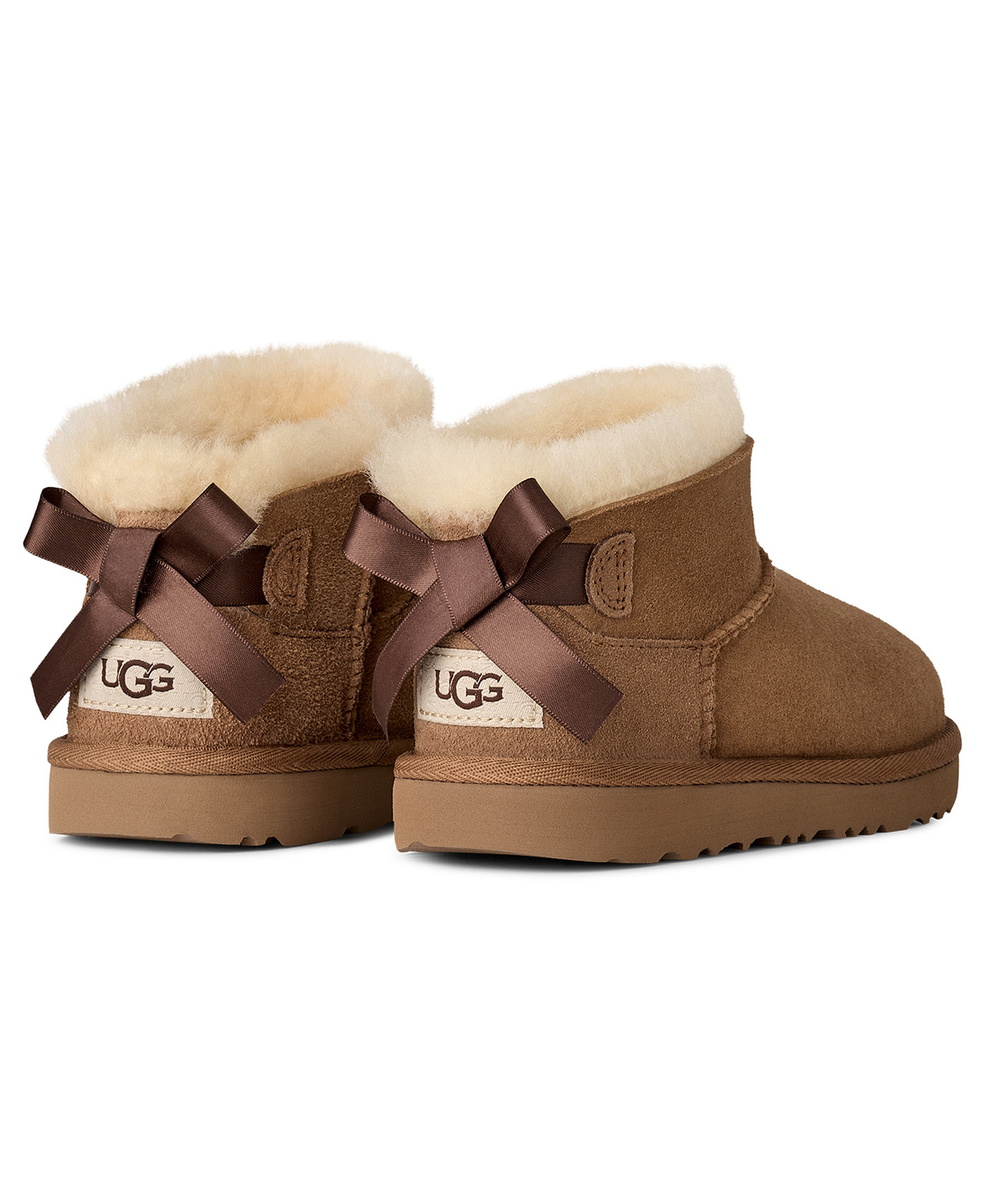 UGG® Kids Ultra Mini Bailey Bow Round Toe Booties - Chestnut
