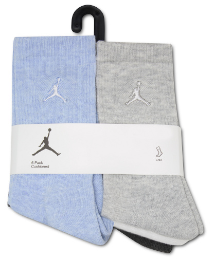 Jordan Boys' and Girls' 5-11 Everyday Essentials Crew Socks, 6-Pack - Aluminuim Heather