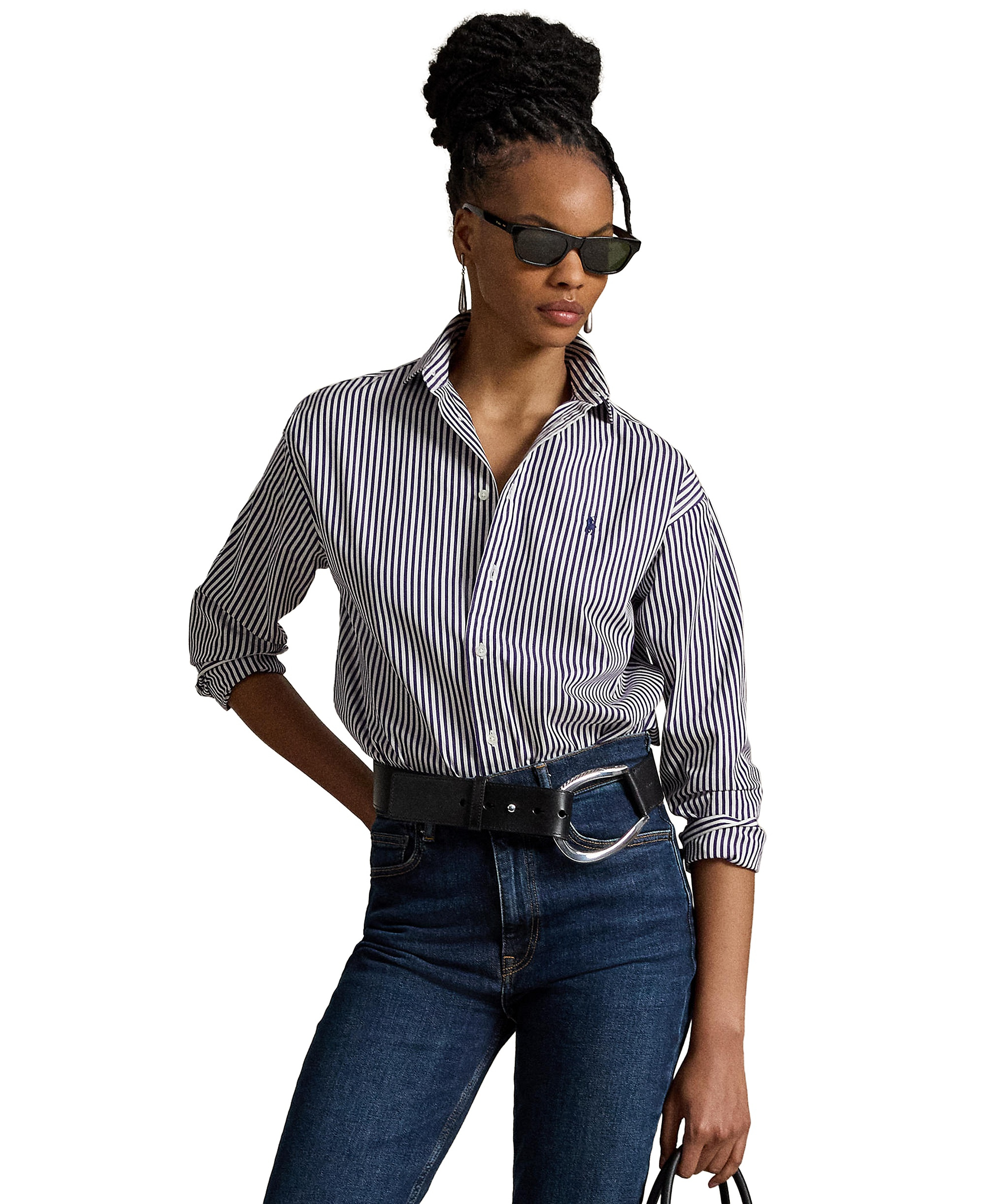 Polo Ralph Lauren Women's Relaxed-Fit Striped Cotton Shirt - Purple White