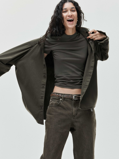 Denim Big Shirt - Bamboo green