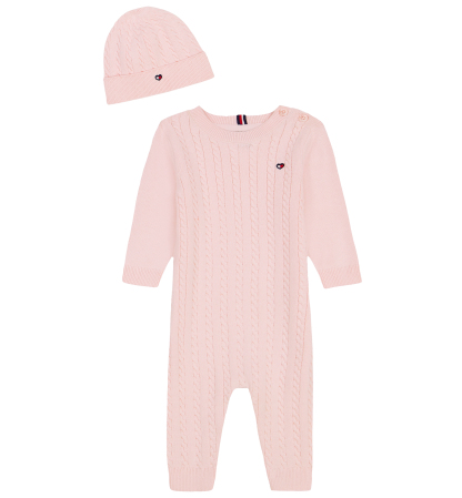 Tommy Hilfiger Baby Girls' Crewneck Coverall and Hat, 2-Piece Set - Pink