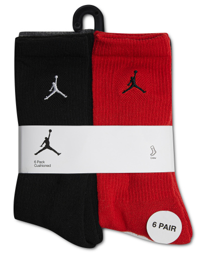 Jordan Boys' and Girls' 5-11 Everyday Essentials Crew Socks, 6-Pack - Gym Red