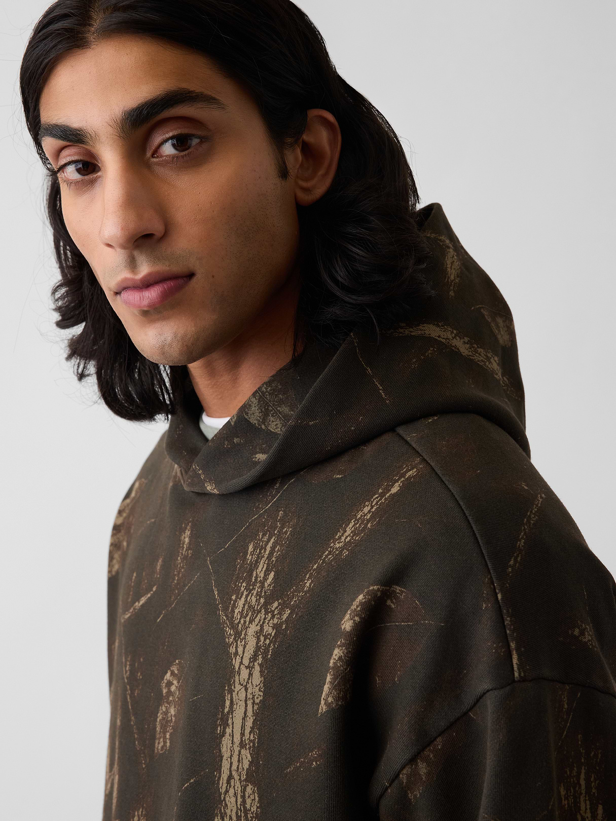 Adult Heavyweight Oversized Hoodie - Khaki tan leaf print