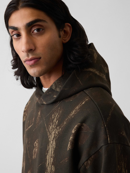 Adult Heavyweight Oversized Hoodie - Khaki tan leaf print