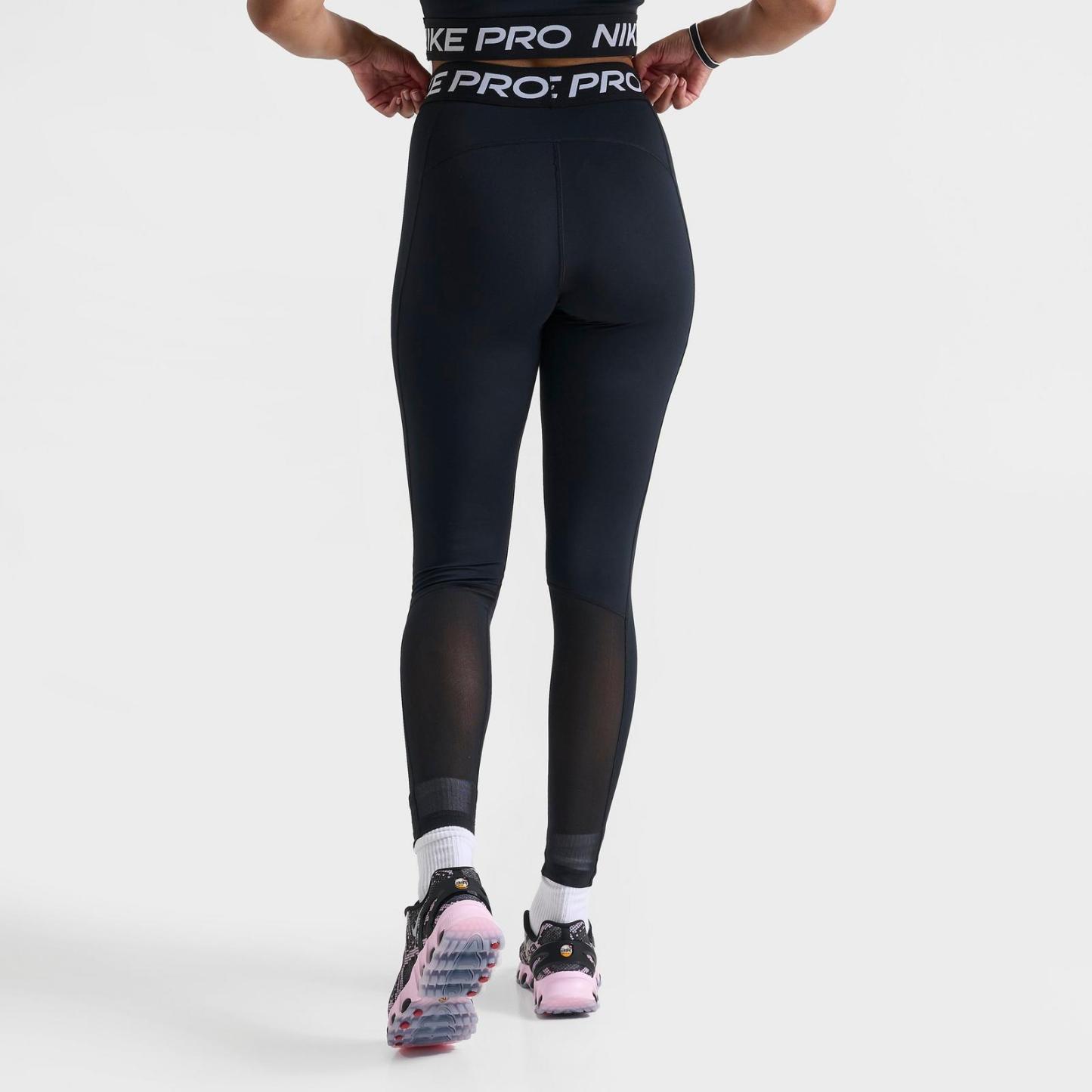 Women's Nike Pro 365 High-Waisted 7/8 Mesh Panel Leggings - Black/White