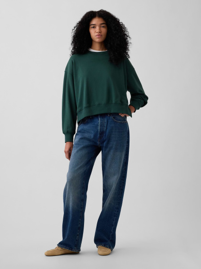 VintageSoft Terry Oversized Wedge Side-Slit Sweatshirt - Dark green