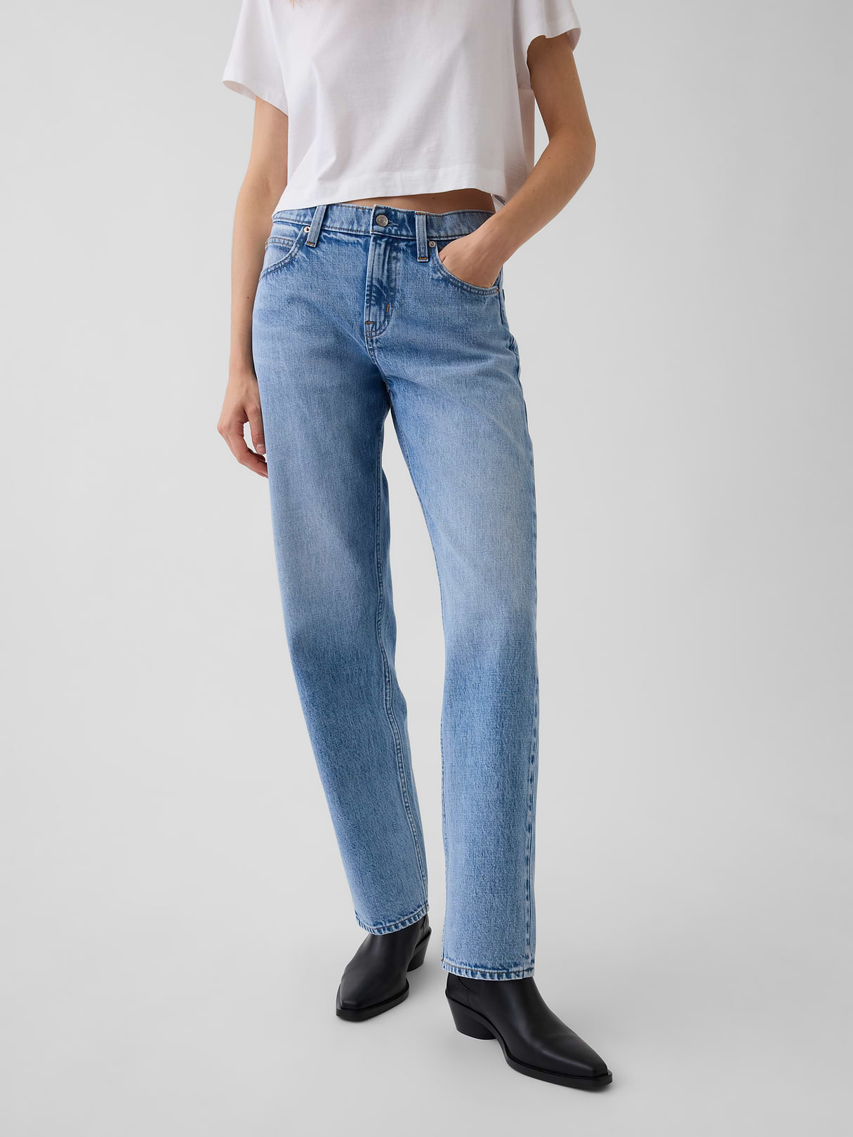 Mid Rise Straight Taper Jeans - Light wash