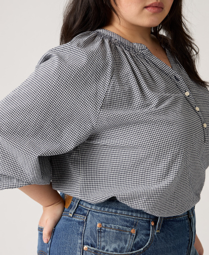 Levi's Women's Reverie Split V-Neck Blouse - Ceicil Even Micro Check Peacoat